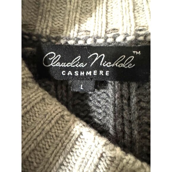 Claudia Nichole Gray Button Chunky Cable Knit Cardigan Sweater L 100% Cashmere - Picture 6 of 10